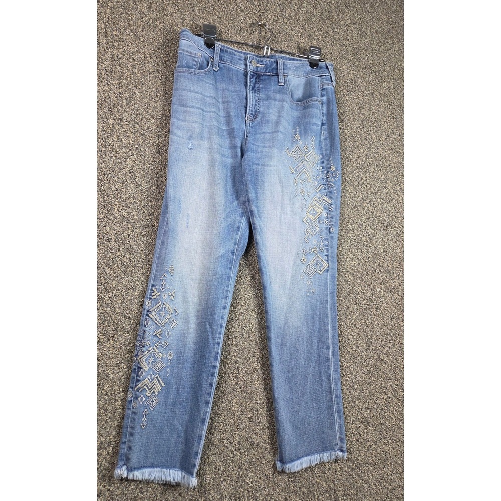 Chico's Slim Leg Girlfriend Jeans Women 32x26 Blue Embroidered Western Denim